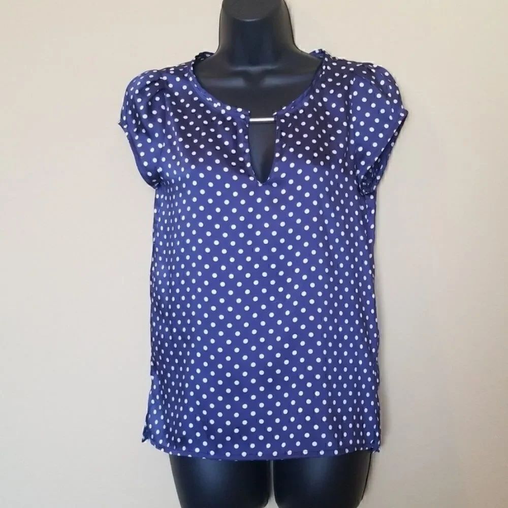Zara Basic Navy Polka Dot Blouse